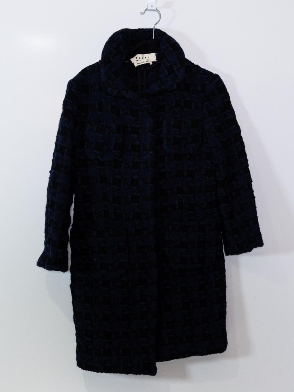 Marni Women's Wool Blend Textured Oversized Woven Collared Pea Coat Jacket Small